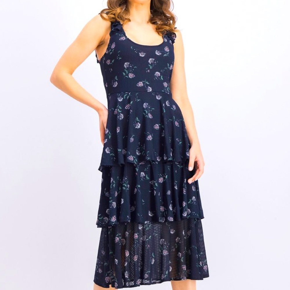 Rachel Rachel Roy Navy Combo Printed  Aster Ruffle TieredDress‎